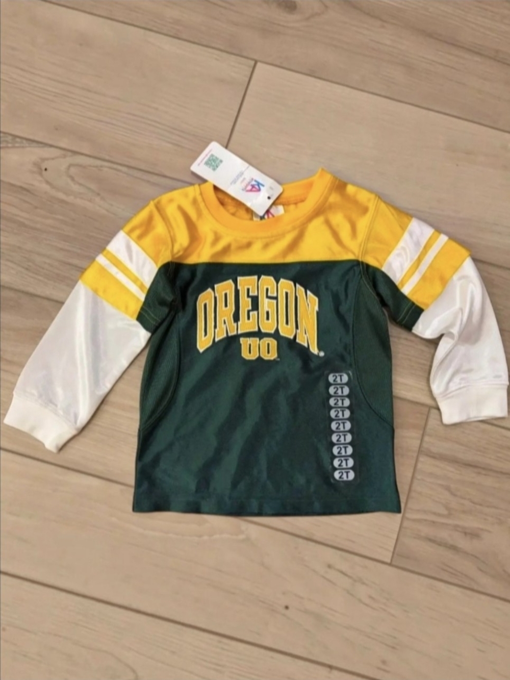 Oregon UO Kids Football Long-Sleeve Colorblock Jersey -Size 2T NWT